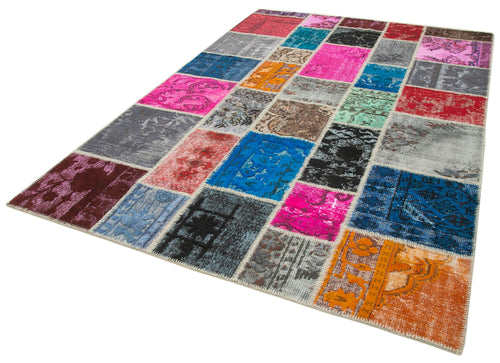 Kırk Yama Mavi Patchwork Pamuk Yün El Dokuma Halısı 204x302 Agacan