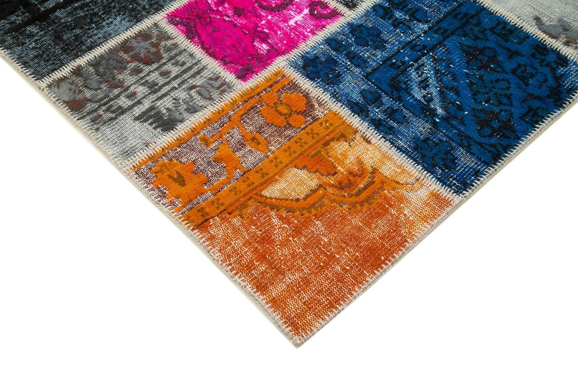 Kırk Yama Mavi Patchwork Pamuk Yün El Dokuma Halısı 204x302 Agacan