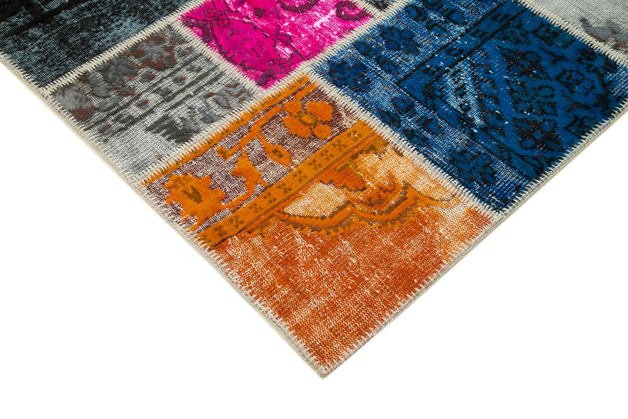Çok Renkli Geometrik Desenli Yün Pamuk Patchwork Halı 204x302 cm – Oturma odası kullanımı