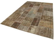 Kırk Yama Kahverengi Patchwork Pamuk Yün El Dokuma Halısı 197x300 Agacan