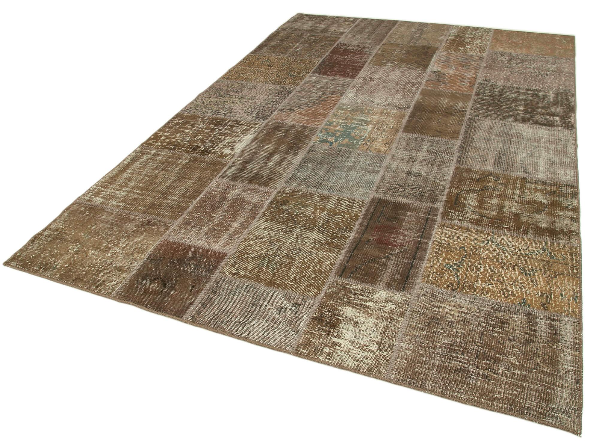 Kırk Yama Kahverengi Patchwork Pamuk Yün El Dokuma Halısı 197x300 Agacan