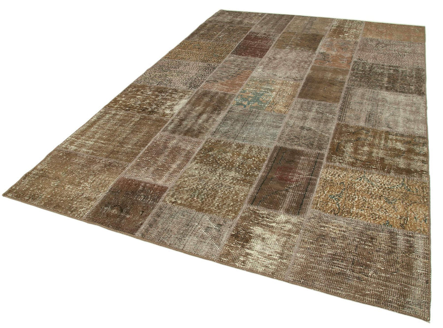 Kırk Yama Kahverengi Patchwork Pamuk Yün El Dokuma Halısı 197x300 Agacan