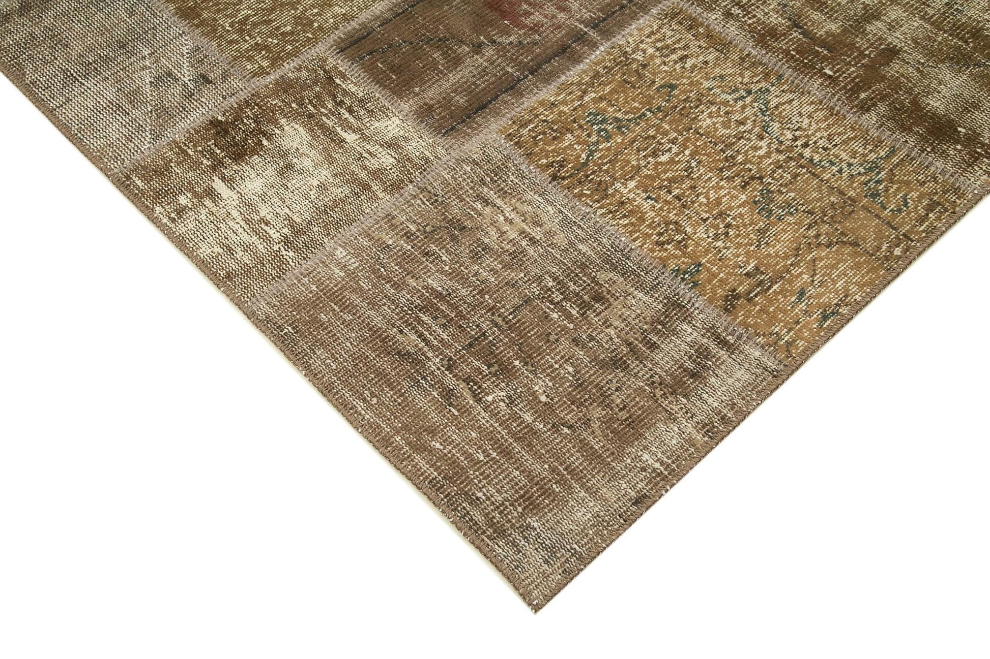 Kırk Yama Kahverengi Patchwork Pamuk Yün El Dokuma Halısı 197x300 Agacan