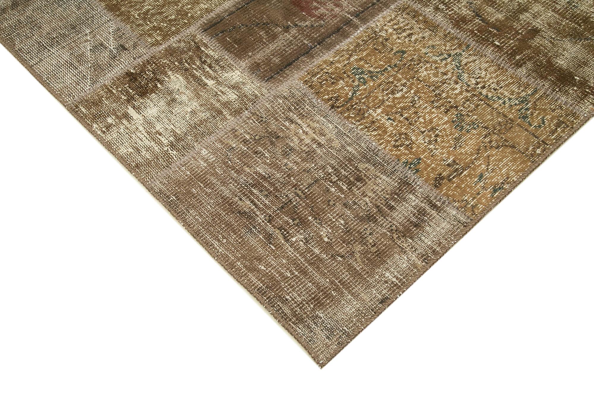 Kırk Yama Kahverengi Patchwork Pamuk Yün El Dokuma Halısı 197x300 Agacan