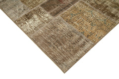 Kırk Yama Kahverengi Patchwork Pamuk Yün El Dokuma Halısı 197x300 Agacan