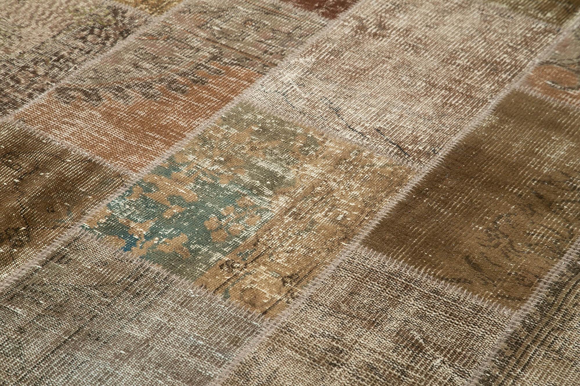 Kırk Yama Kahverengi Patchwork Pamuk Yün El Dokuma Halısı 197x300 Agacan