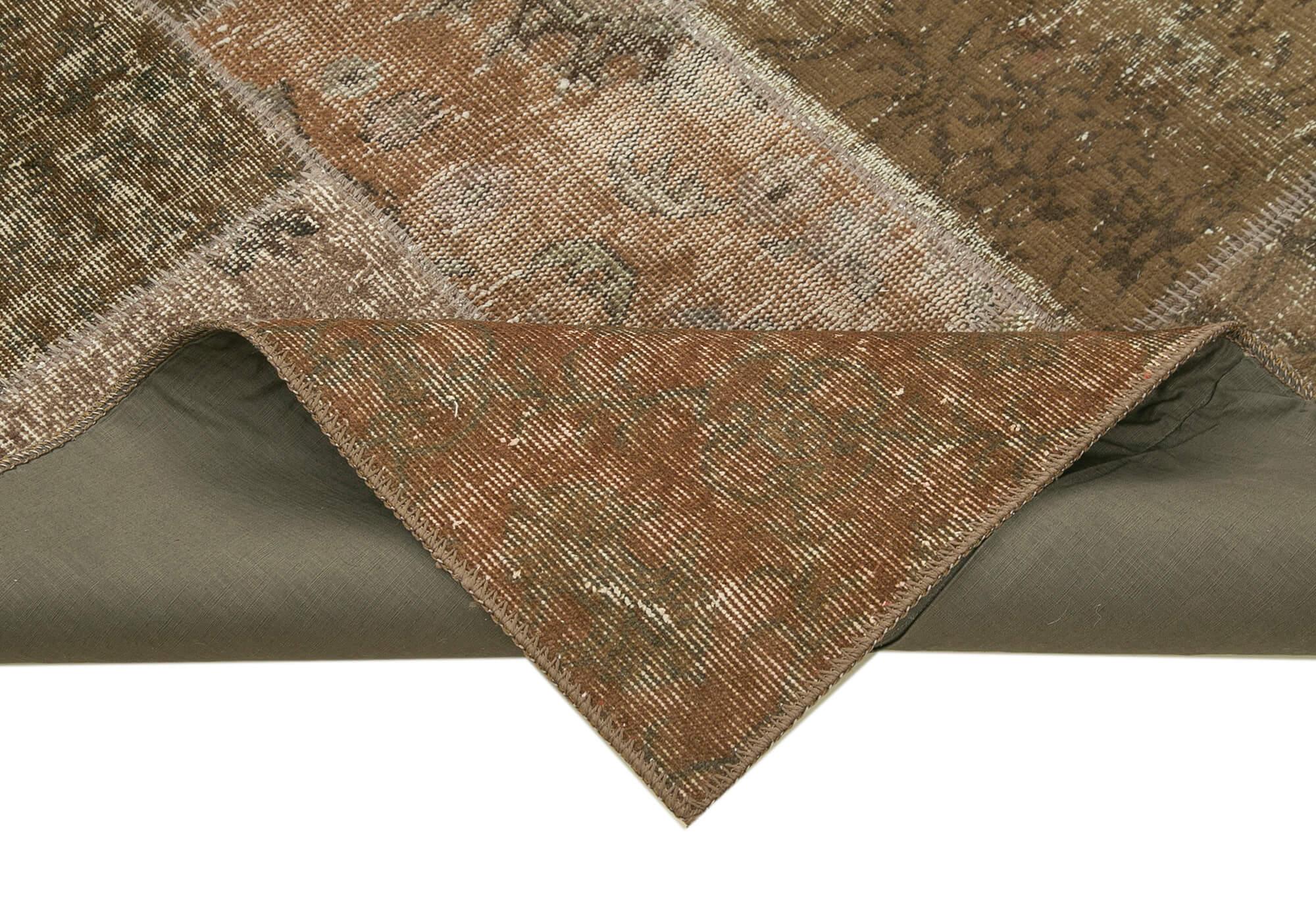 Kırk Yama Kahverengi Patchwork Pamuk Yün El Dokuma Halısı 197x300 Agacan