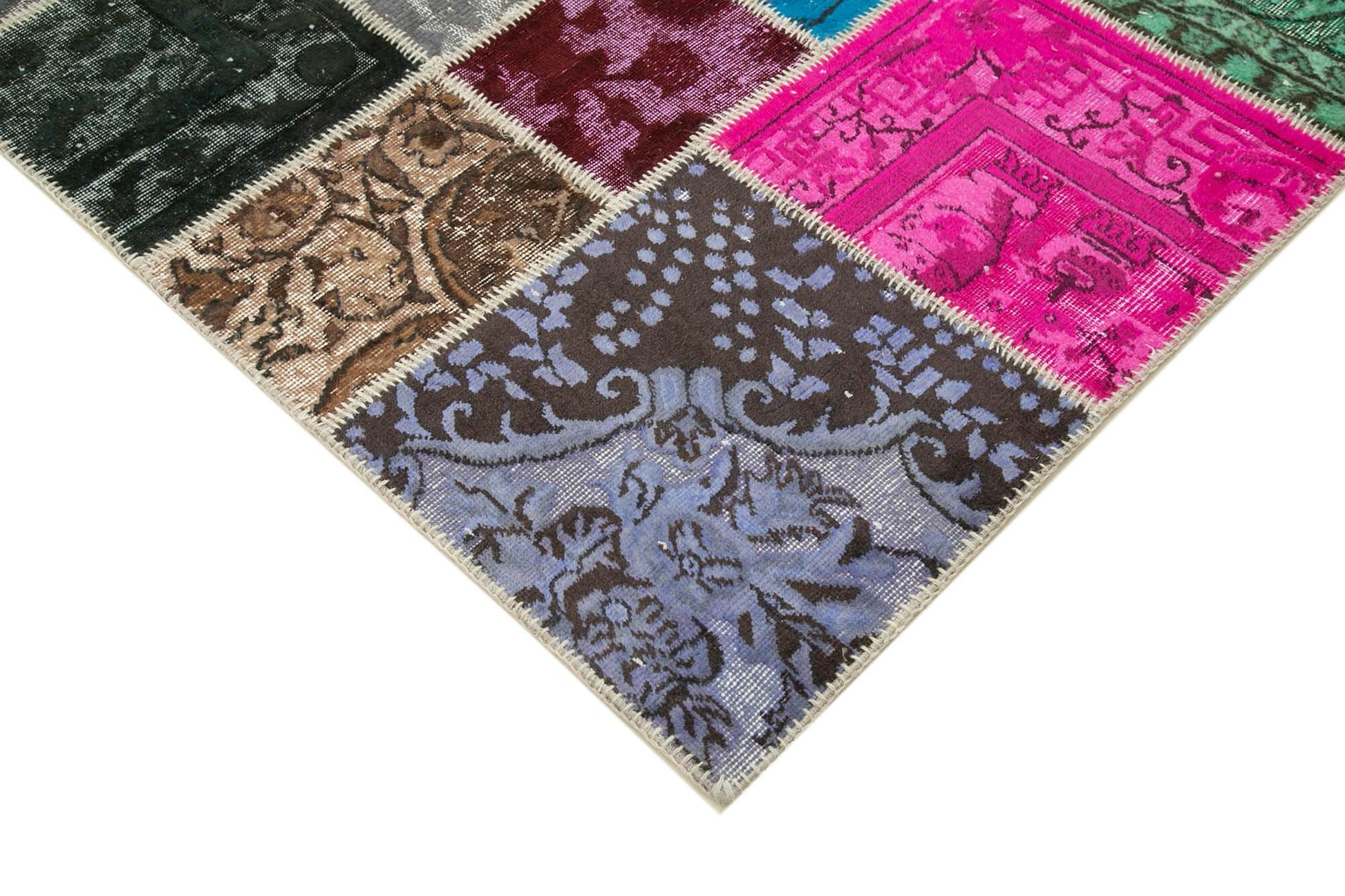 Kırk Yama Mavi Patchwork Pamuk Yün El Dokuma Halısı 206x305 Agacan