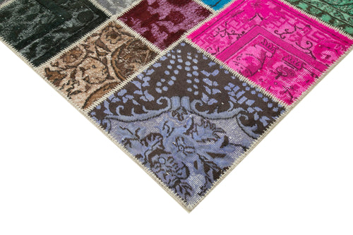 Kırk Yama Mavi Patchwork Pamuk Yün El Dokuma Halısı 206x305 Agacan