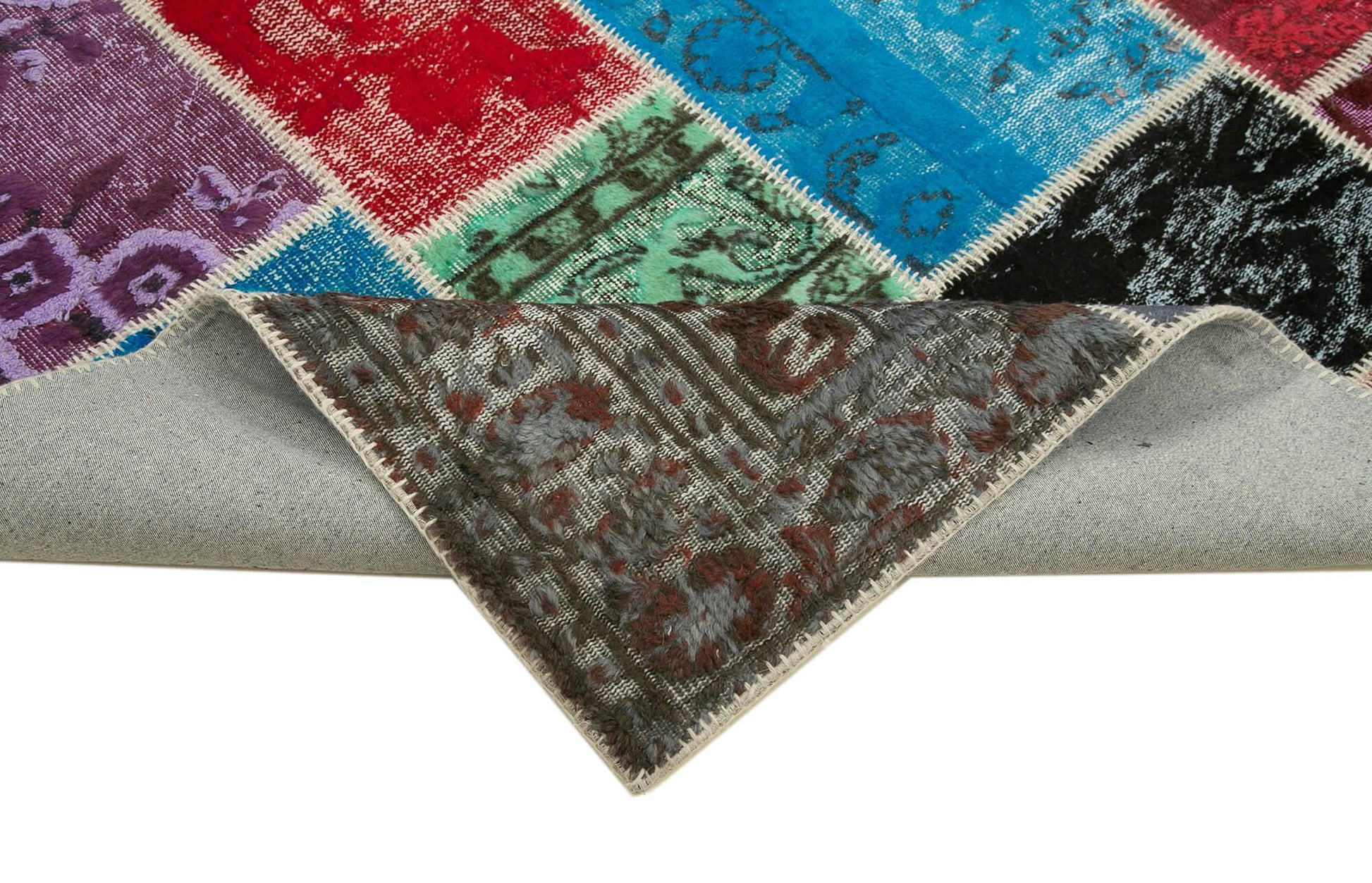 Kırk Yama Mavi Patchwork Pamuk Yün El Dokuma Halısı 206x305 Agacan