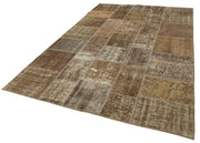Kırk Yama Kahverengi Patchwork Pamuk Yün El Dokuma Halısı 198x300 Agacan