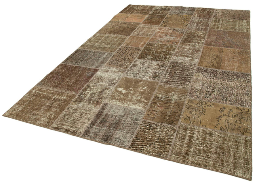 Kırk Yama Kahverengi Patchwork Pamuk Yün El Dokuma Halısı 198x300 Agacan