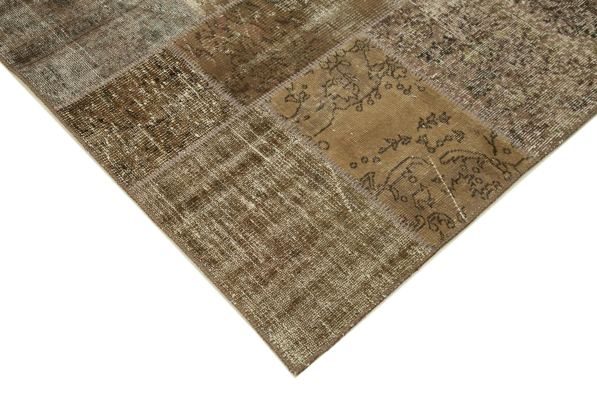 Kırk Yama Kahverengi Patchwork Pamuk Yün El Dokuma Halısı 198x300 Agacan