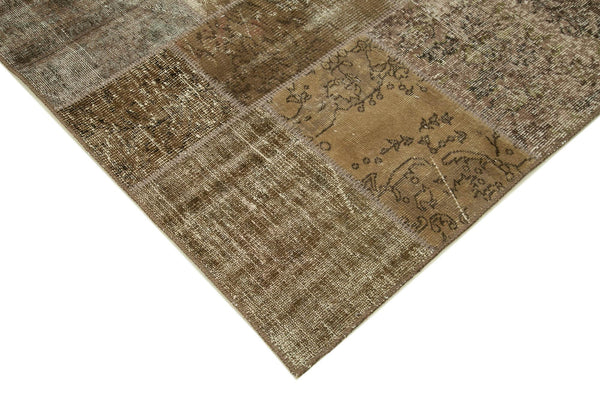 Kırk Yama Kahverengi Patchwork Pamuk Yün El Dokuma Halısı 198x300 Agacan