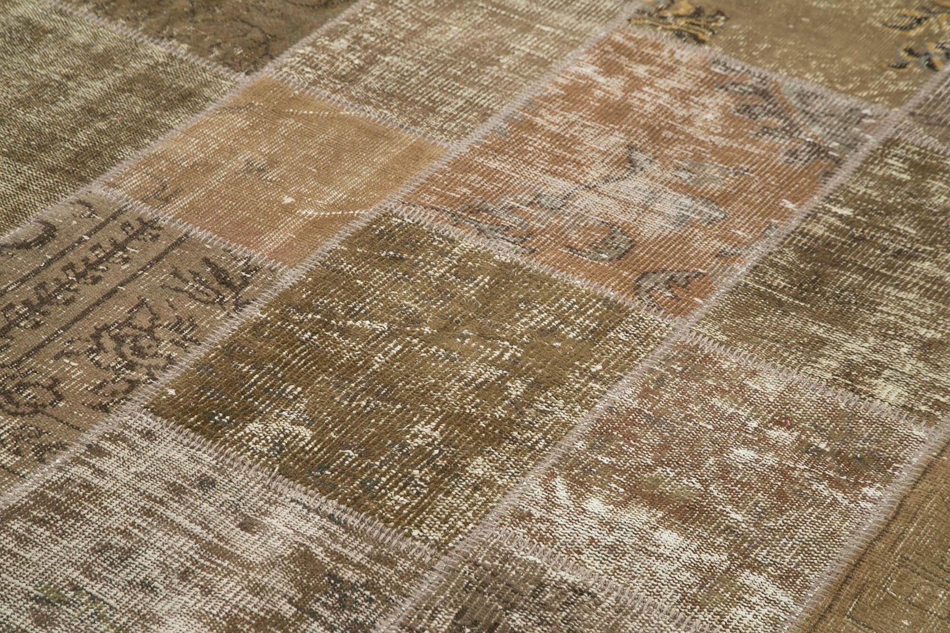 Kırk Yama Kahverengi Patchwork Pamuk Yün El Dokuma Halısı 198x300 Agacan