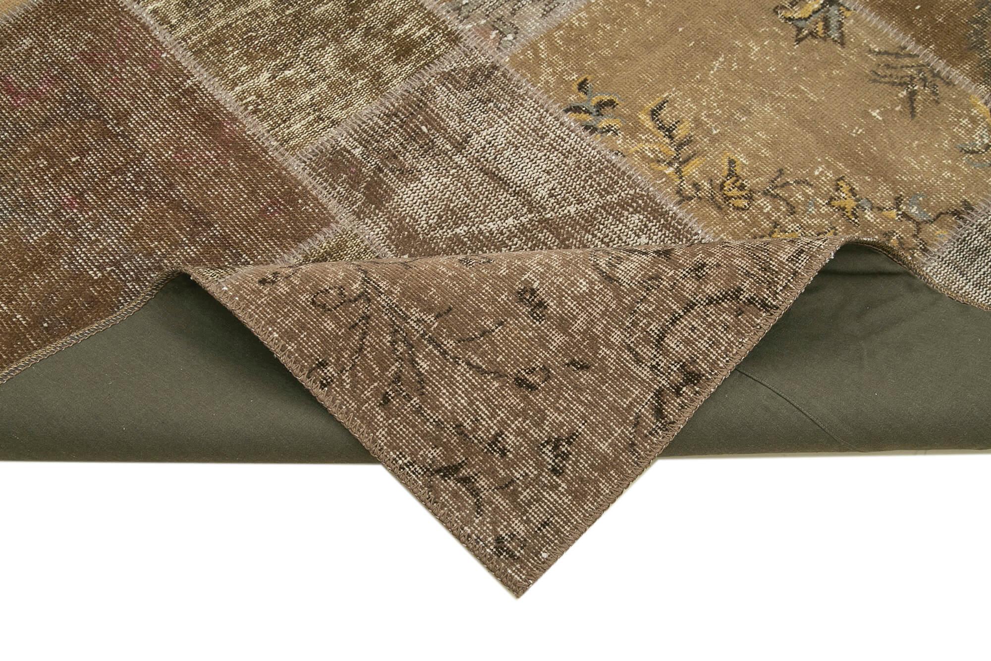 Kırk Yama Kahverengi Patchwork Pamuk Yün El Dokuma Halısı 198x300 Agacan