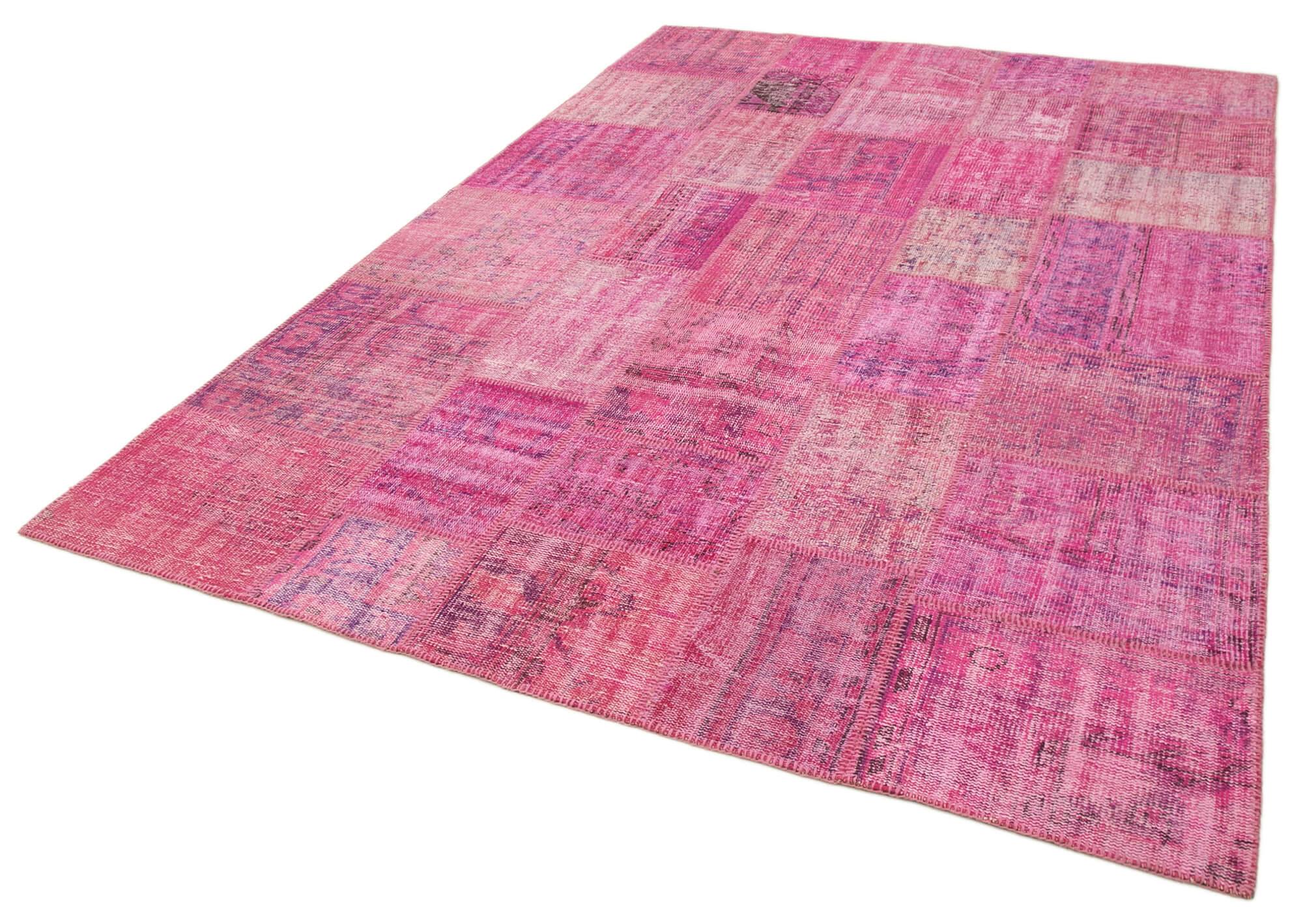 Kırk Yama Pembe Patchwork Pamuk Yün El Dokuma Halısı 207x301 Agacan