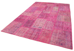 Kırk Yama Pembe Patchwork Pamuk Yün El Dokuma Halısı 205x302 Agacan