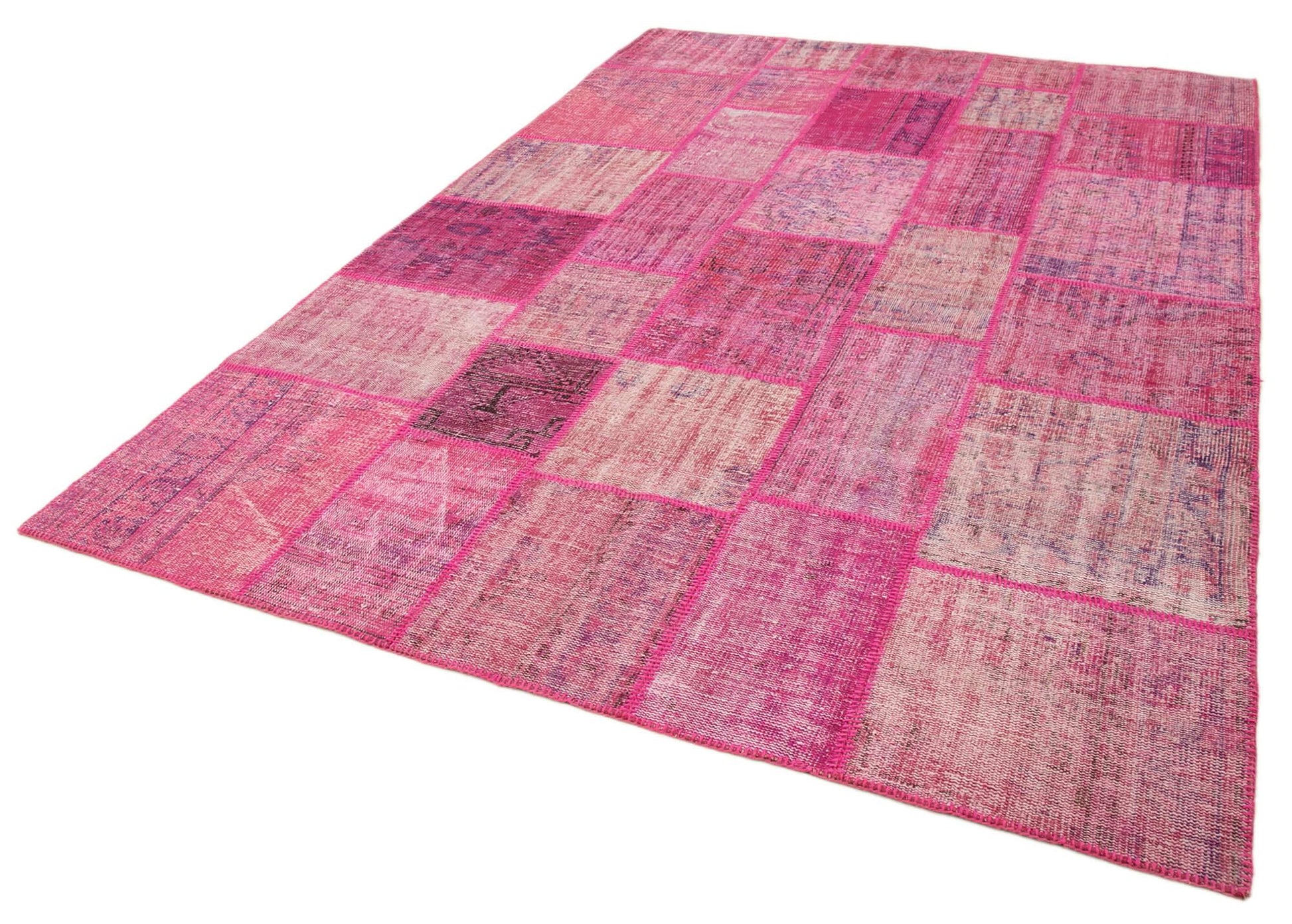 Kırk Yama Pembe Patchwork Pamuk Yün El Dokuma Halısı 207x304 Agacan