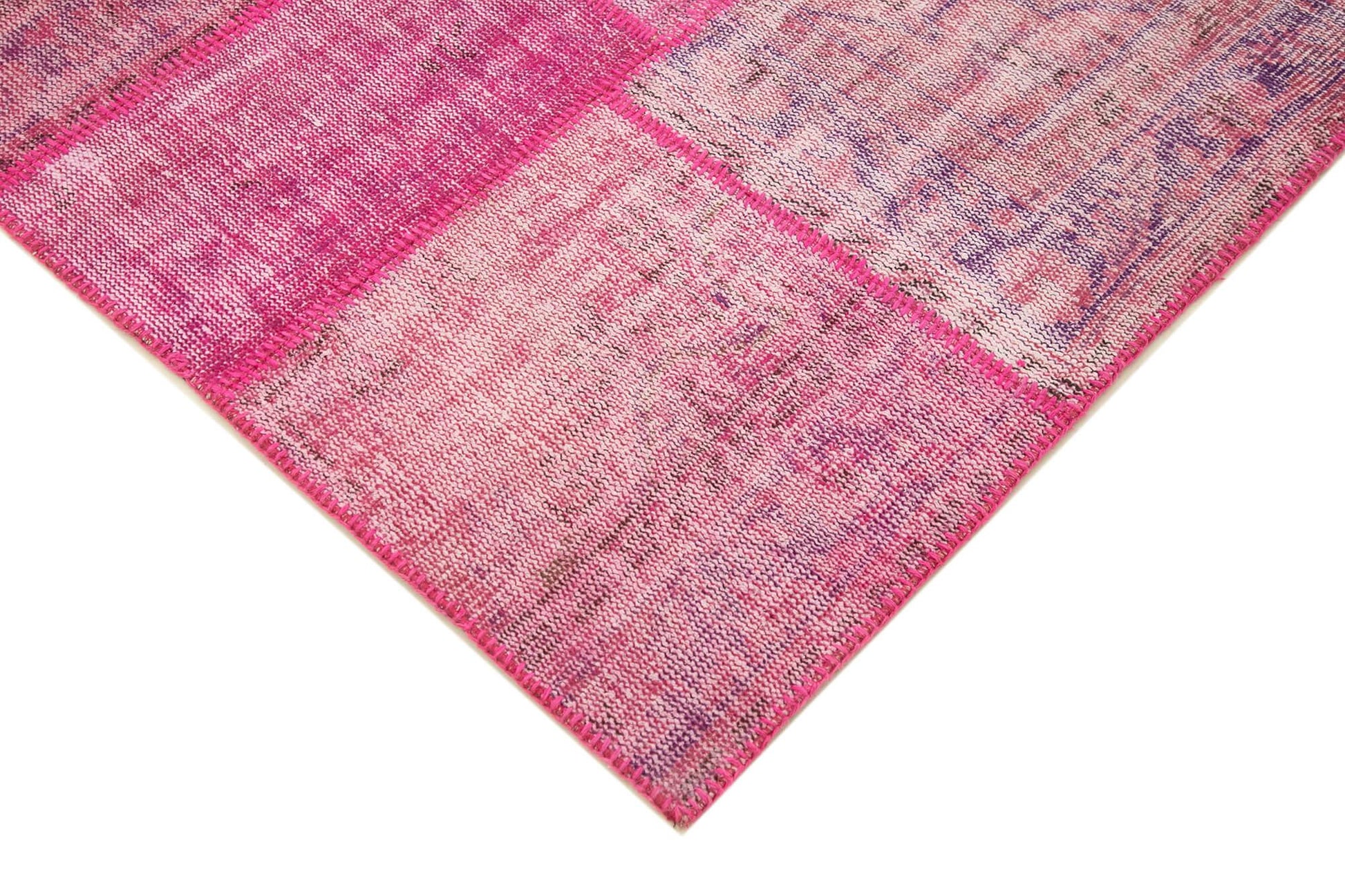 Kırk Yama Pembe Patchwork Pamuk Yün El Dokuma Halısı 207x304 Agacan
