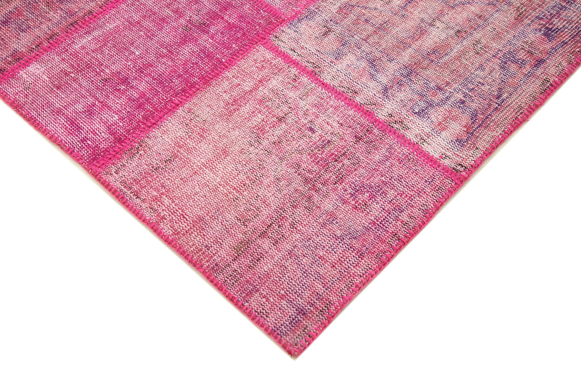 Kırk Yama Pembe Patchwork Pamuk Yün El Dokuma Halısı 207x304 Agacan