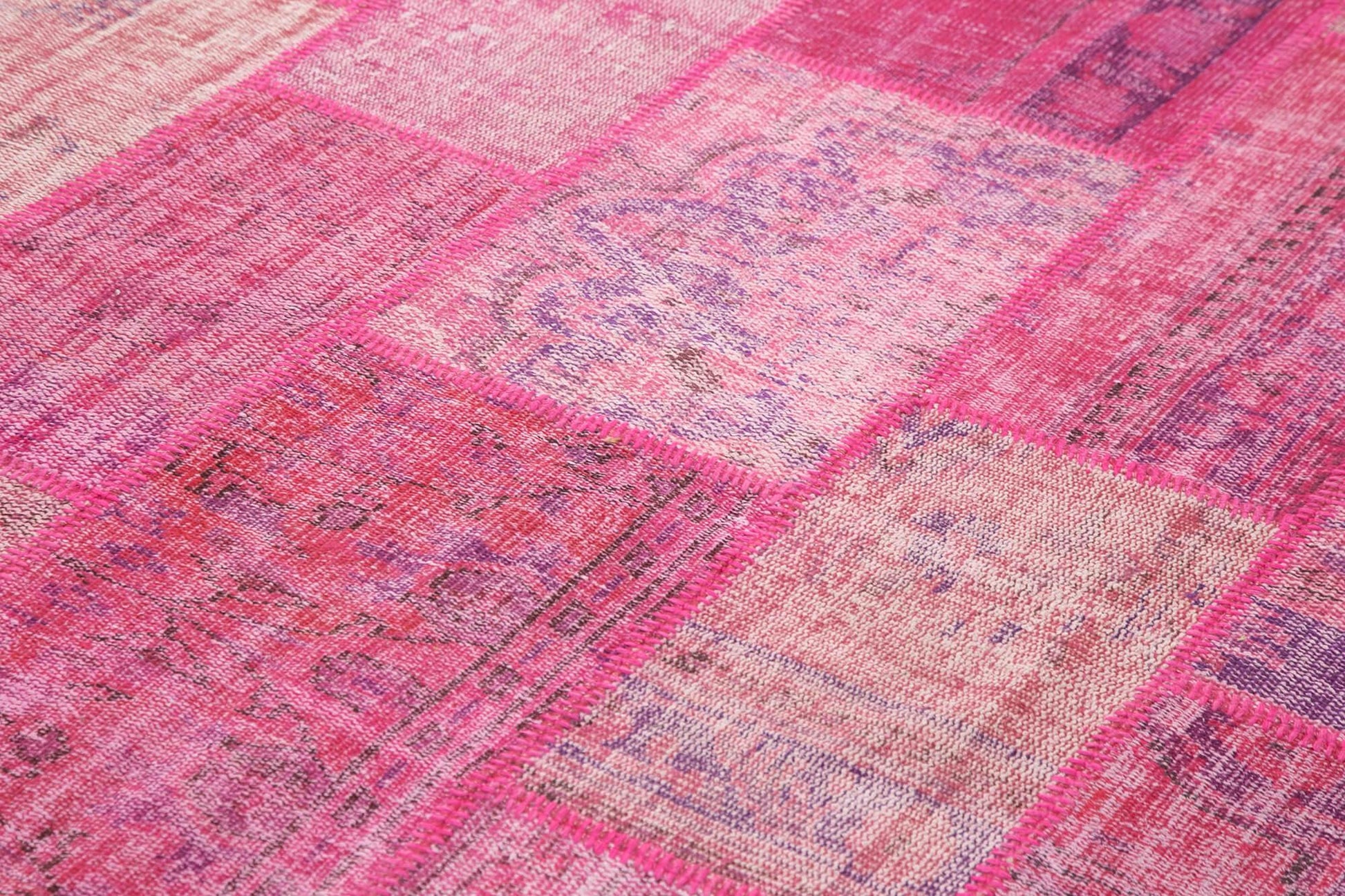 Kırk Yama Pembe Patchwork Pamuk Yün El Dokuma Halısı 207x304 Agacan
