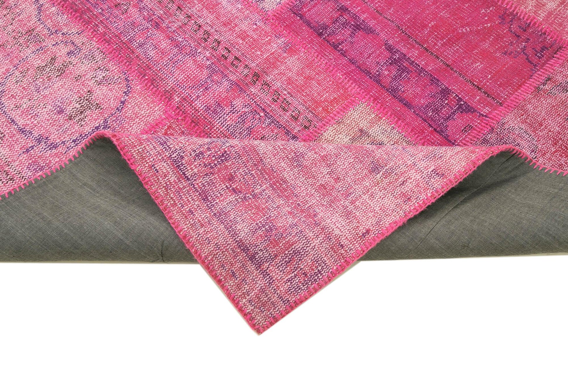 Kırk Yama Pembe Patchwork Pamuk Yün El Dokuma Halısı 207x304 Agacan