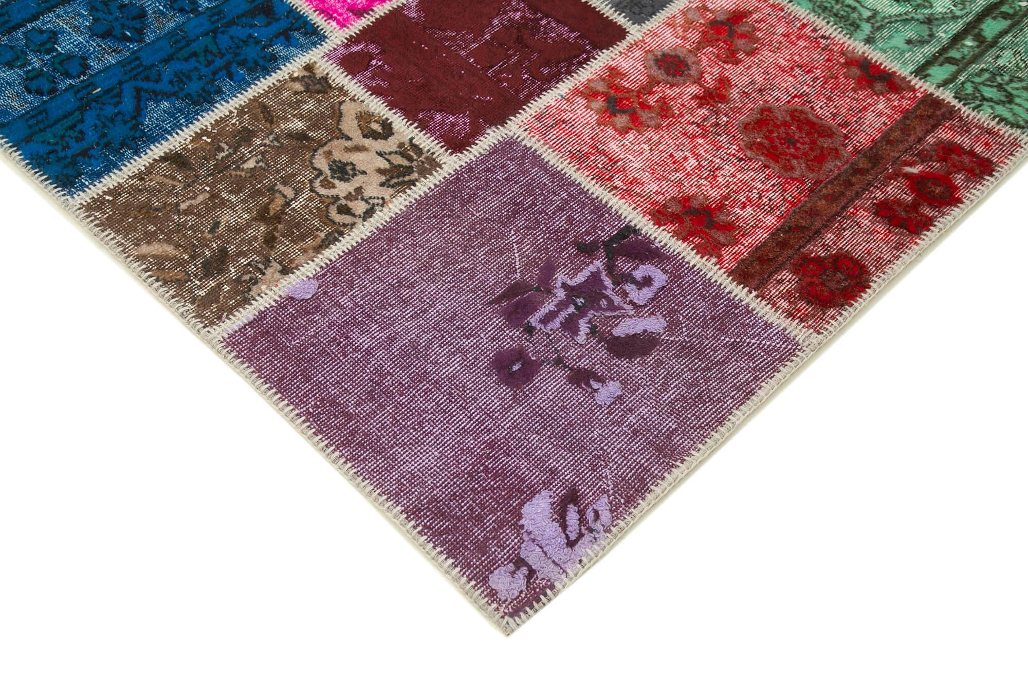Kırk Yama Mavi Patchwork Pamuk Yün El Dokuma Halısı 206x305 Agacan