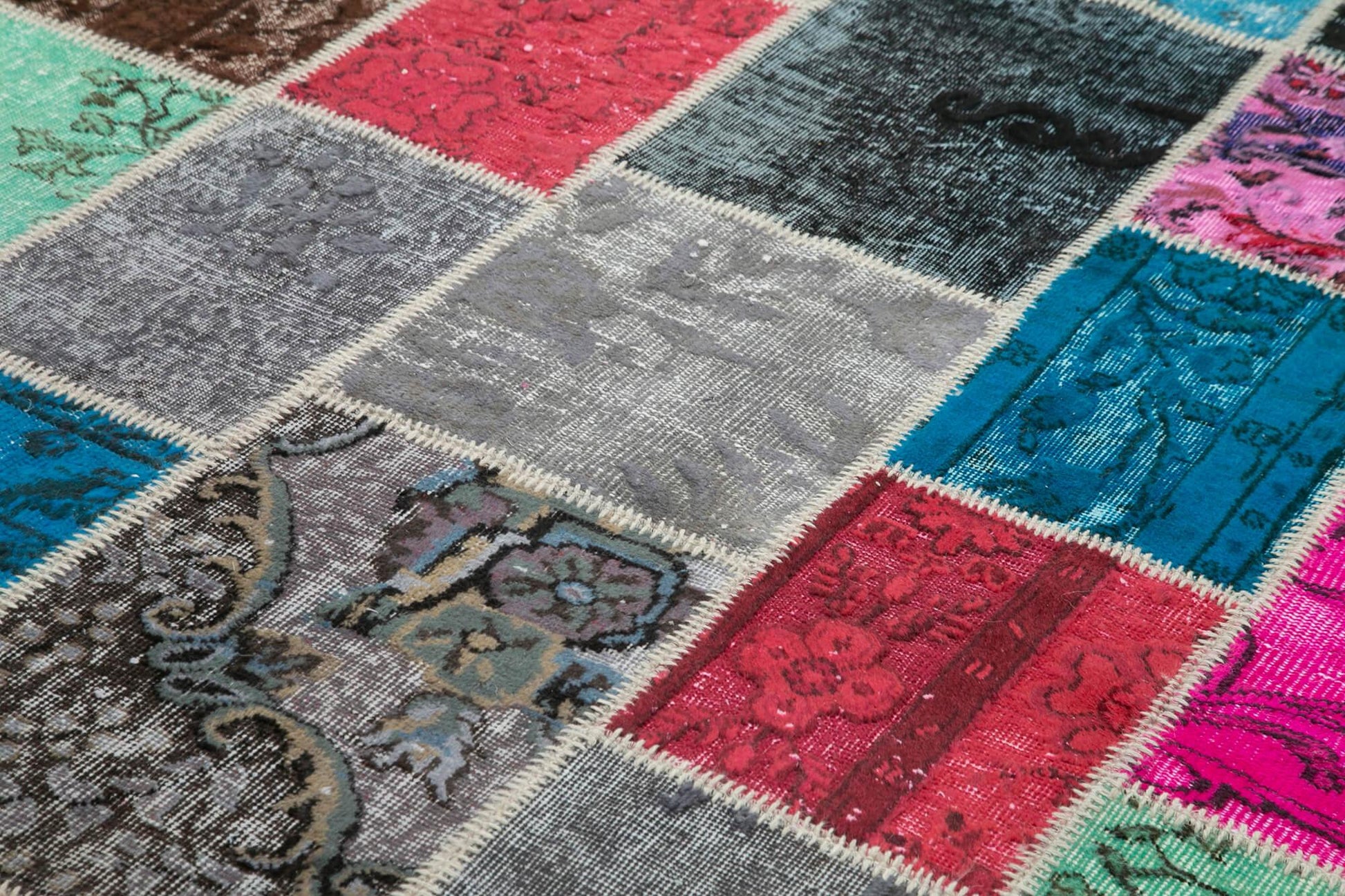 Kırk Yama Mavi Patchwork Pamuk Yün El Dokuma Halısı 206x305 Agacan