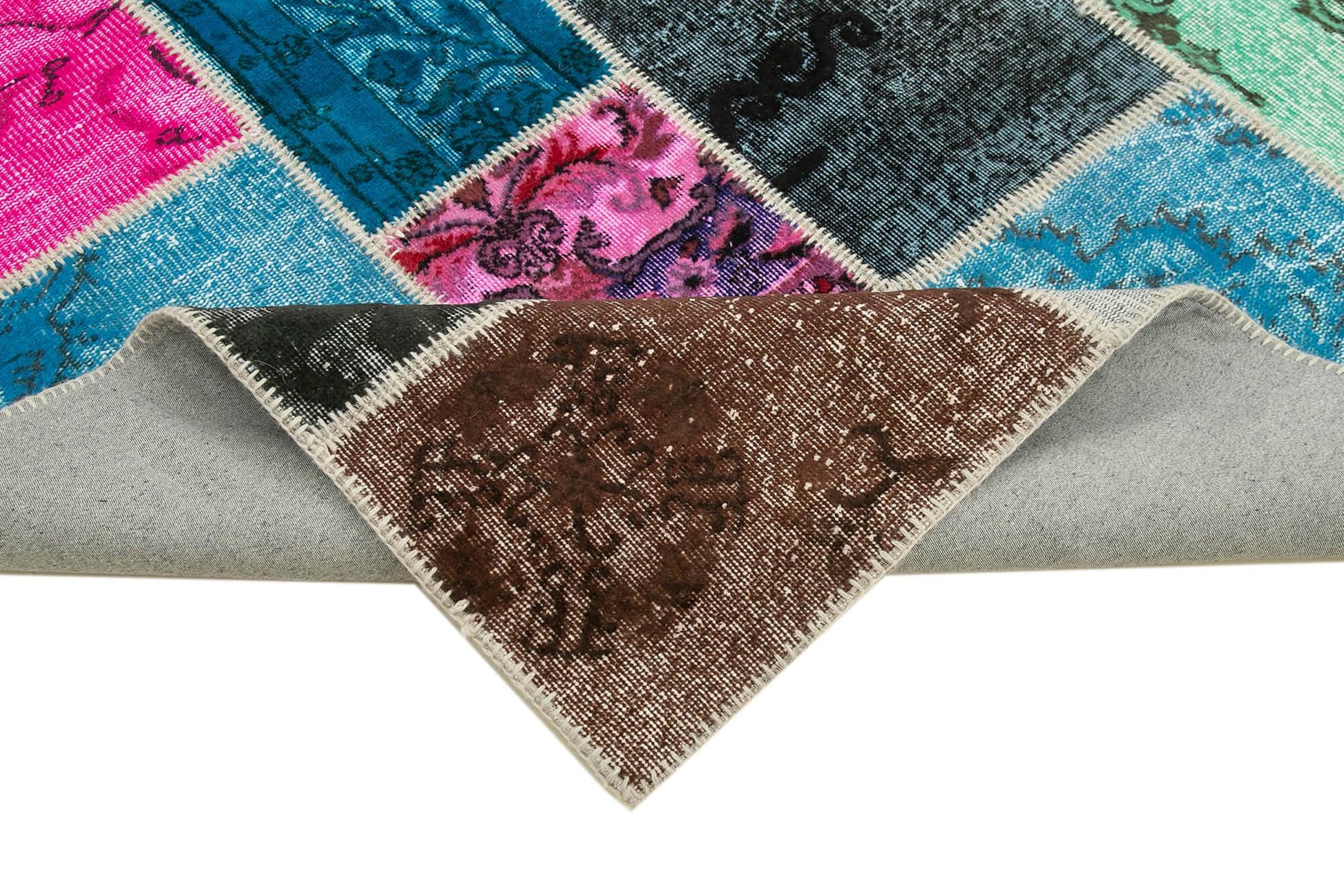 Kırk Yama Mavi Patchwork Pamuk Yün El Dokuma Halısı 206x305 Agacan