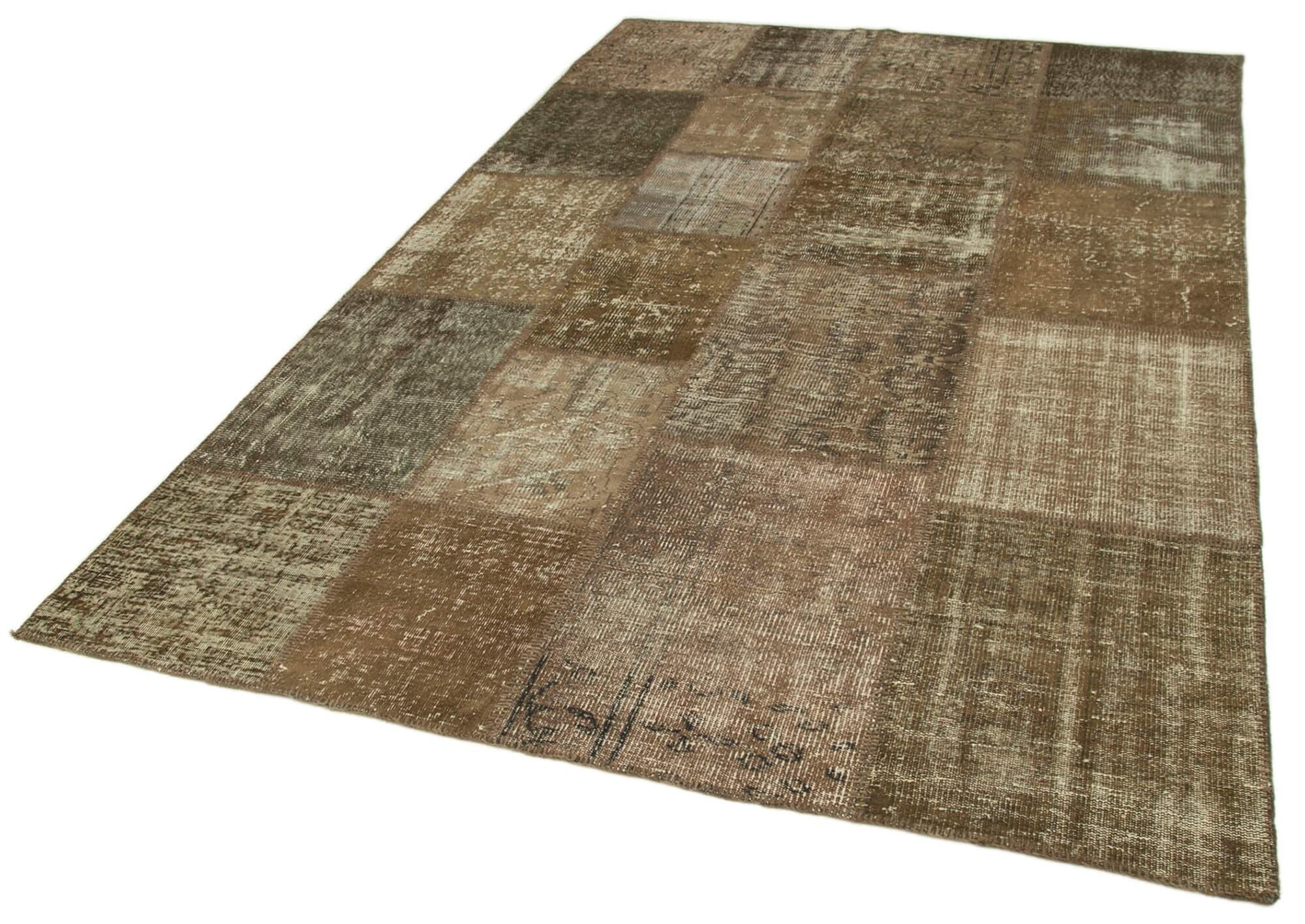 Kırk Yama Kahverengi Patchwork Pamuk Yün El Dokuma Halısı 200x298 Agacan