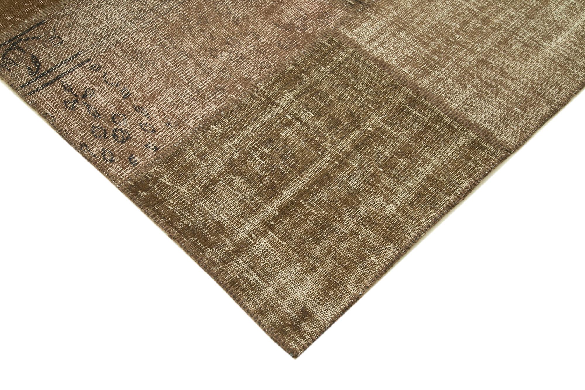 Kırk Yama Kahverengi Patchwork Pamuk Yün El Dokuma Halısı 200x298 Agacan