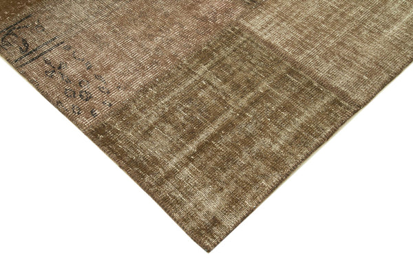 Kırk Yama Kahverengi Patchwork Pamuk Yün El Dokuma Halısı 200x298 Agacan