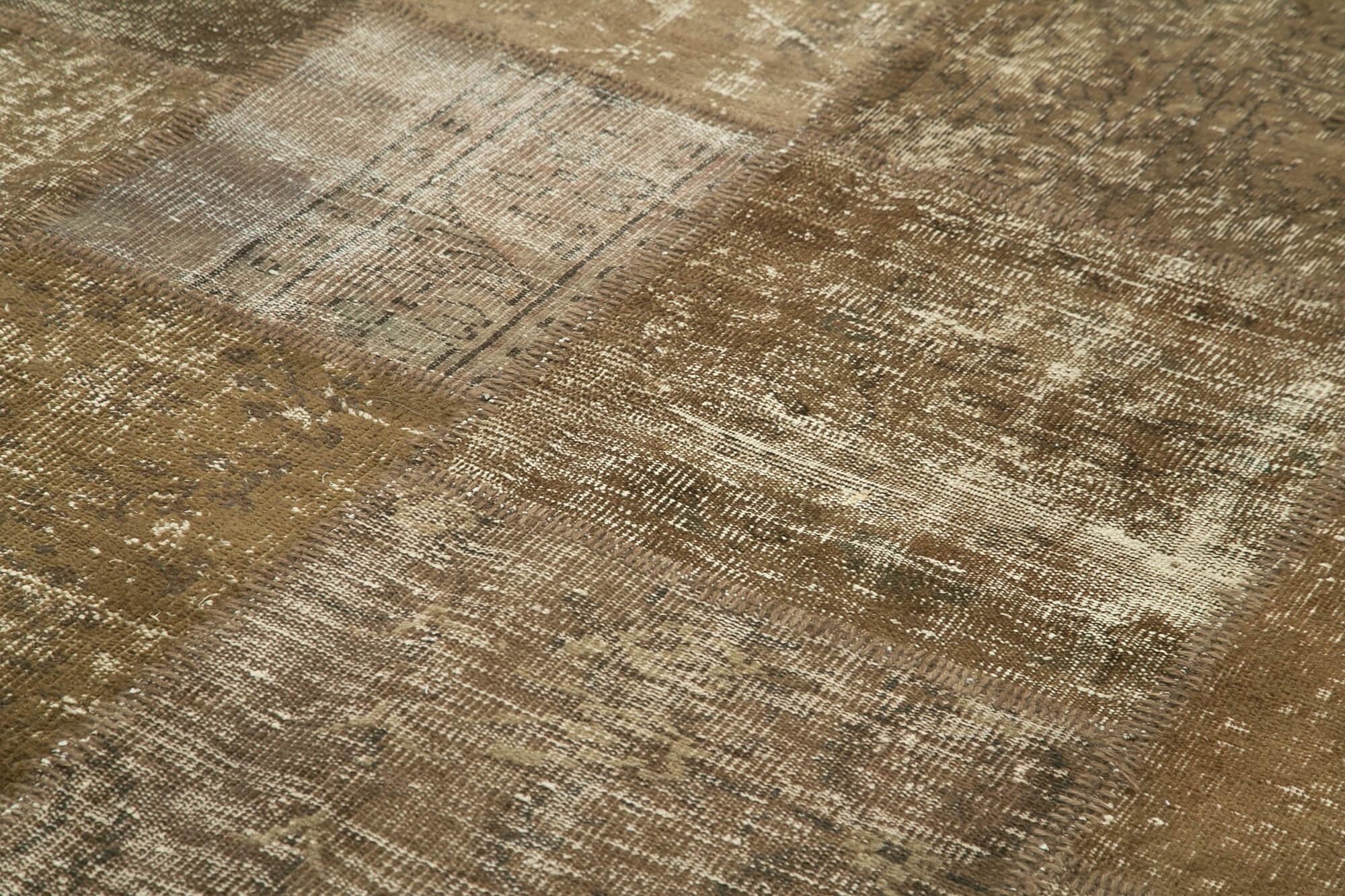 Kırk Yama Kahverengi Patchwork Pamuk Yün El Dokuma Halısı 200x298 Agacan
