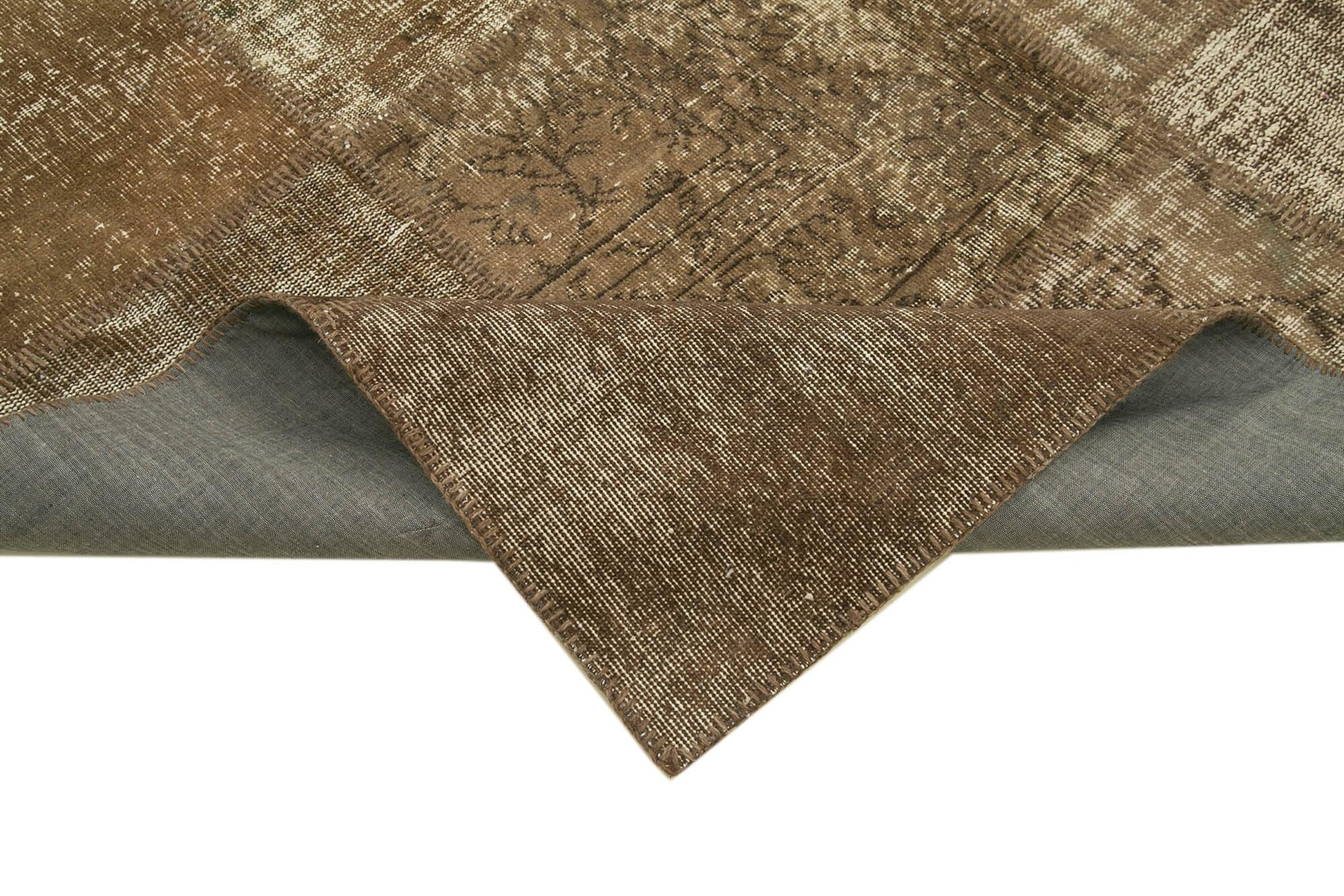 Kırk Yama Kahverengi Patchwork Pamuk Yün El Dokuma Halısı 200x298 Agacan