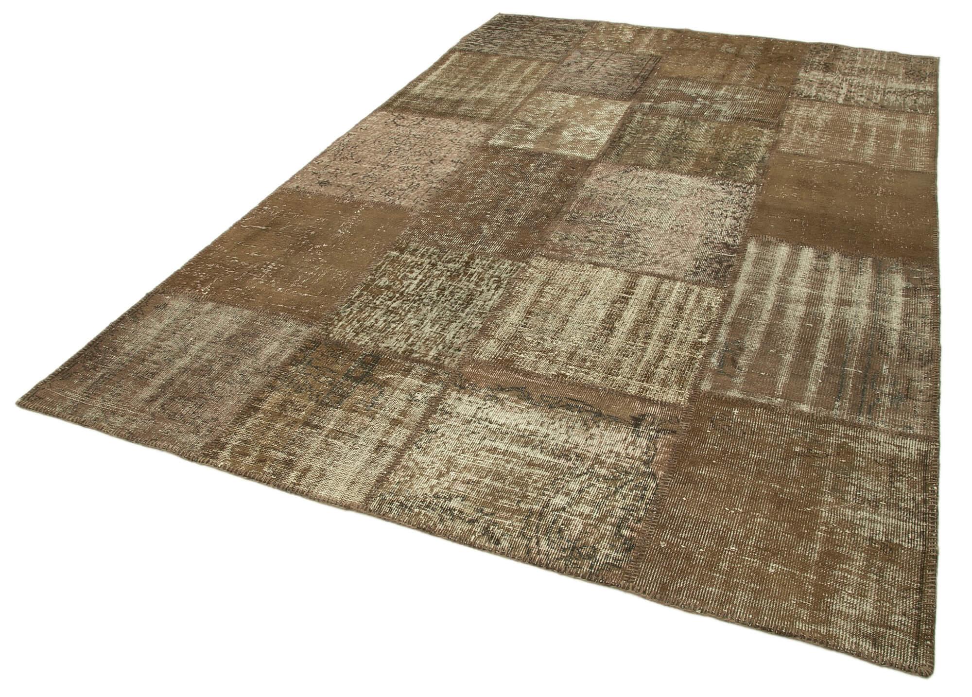 Kırk Yama Kahverengi Patchwork Pamuk Yün El Dokuma Halısı 196x302 Agacan