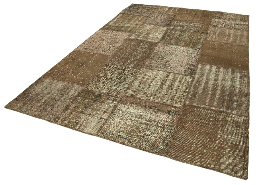 Kırk Yama Kahverengi Patchwork Pamuk Yün El Dokuma Halısı 196x302 Agacan