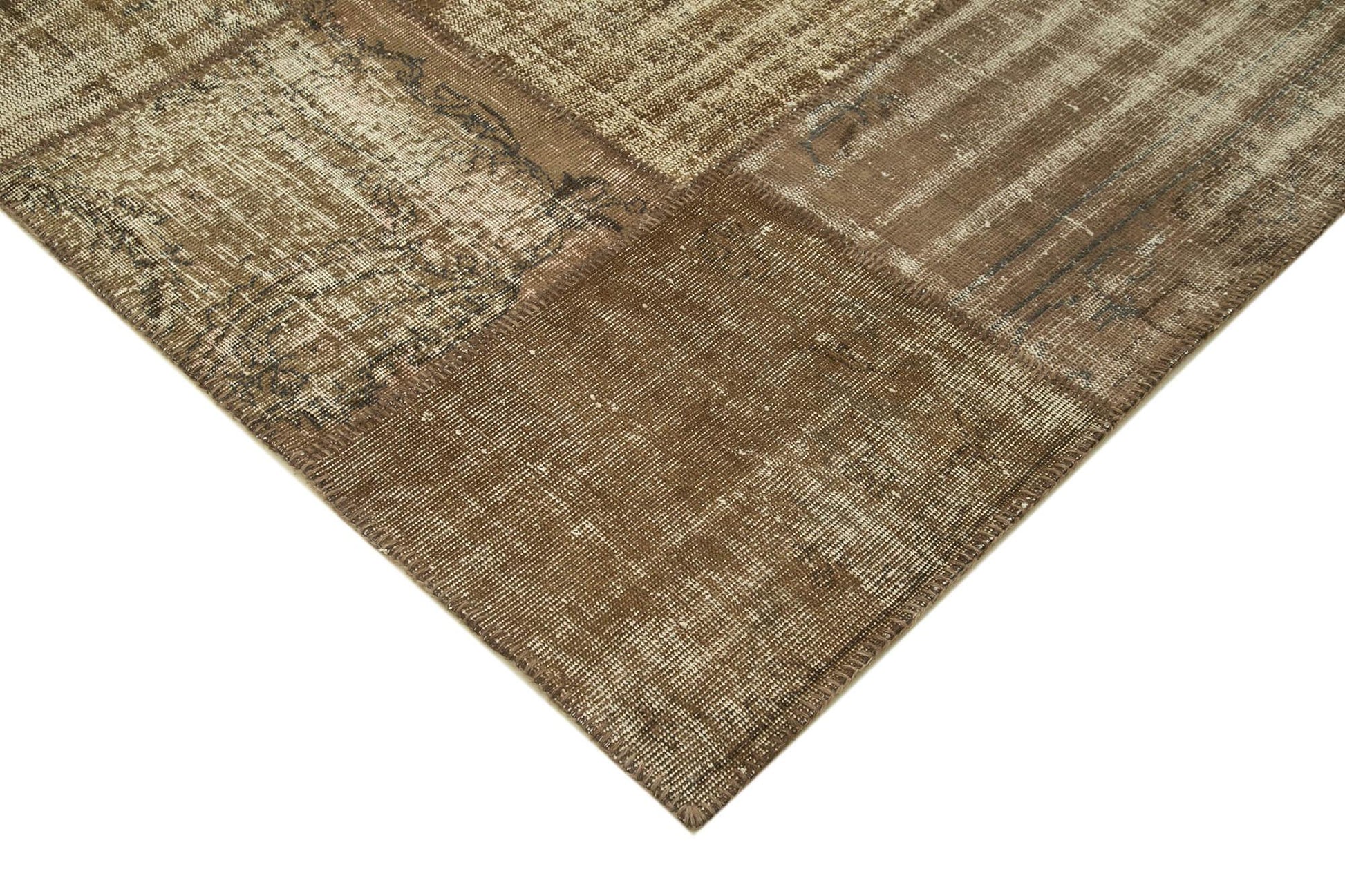 Kırk Yama Kahverengi Patchwork Pamuk Yün El Dokuma Halısı 196x302 Agacan