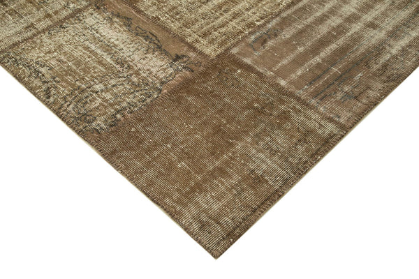 Kırk Yama Kahverengi Patchwork Pamuk Yün El Dokuma Halısı 196x302 Agacan