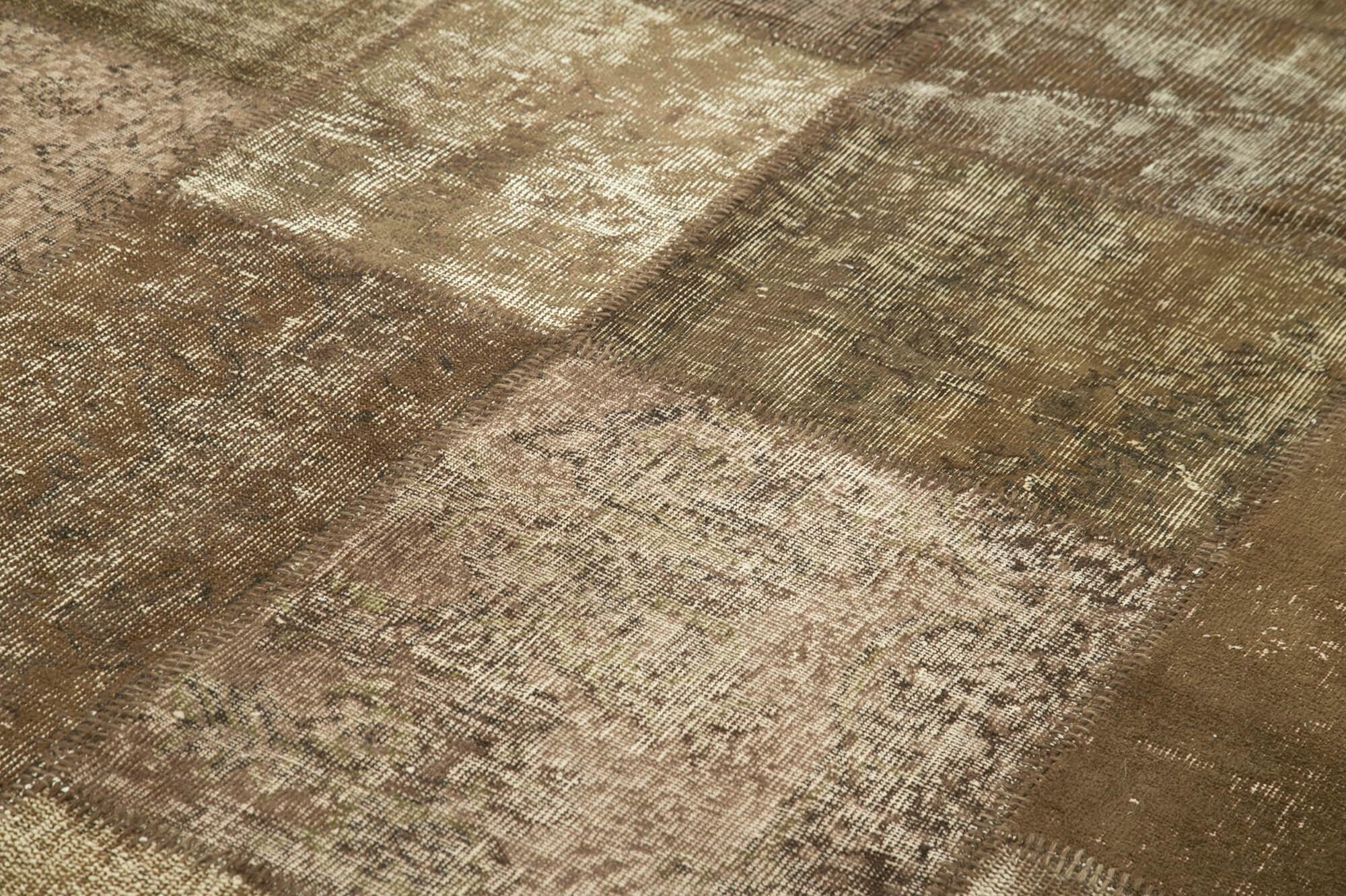 Kırk Yama Kahverengi Patchwork Pamuk Yün El Dokuma Halısı 196x302 Agacan