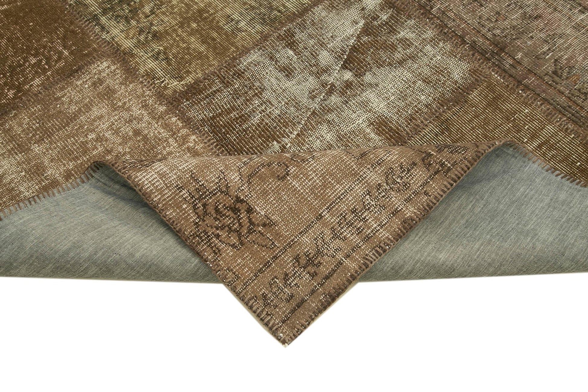 Kırk Yama Kahverengi Patchwork Pamuk Yün El Dokuma Halısı 196x302 Agacan