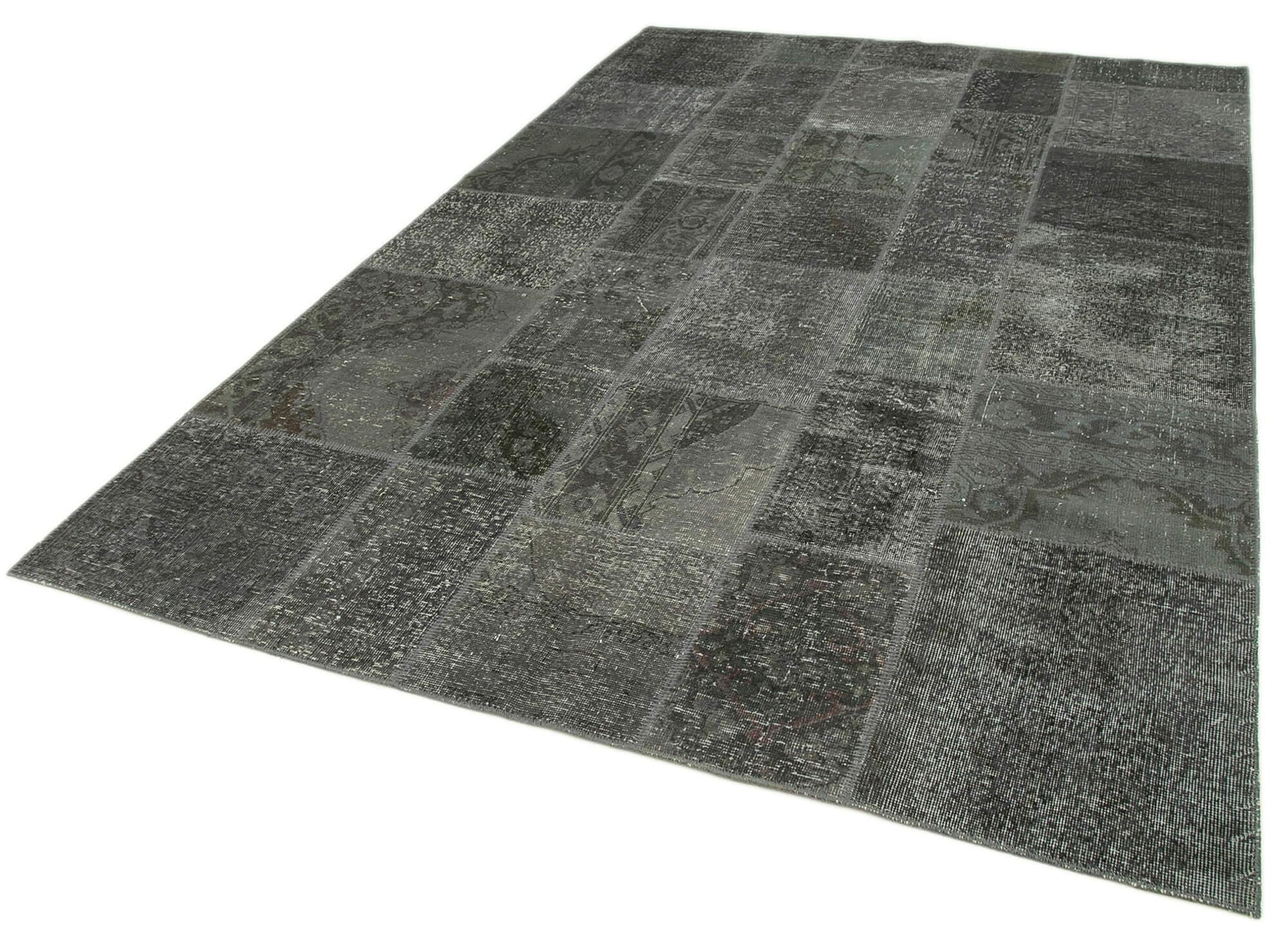 Kırk Yama Gri Patchwork Pamuk Yün El Dokuma Halısı 200x300 Agacan