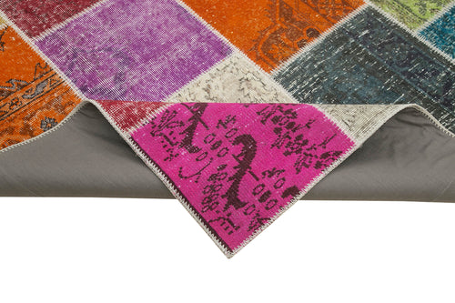 Kırk Yama Mavi Patchwork Pamuk Yün El Dokuma Halısı 204x300 Agacan