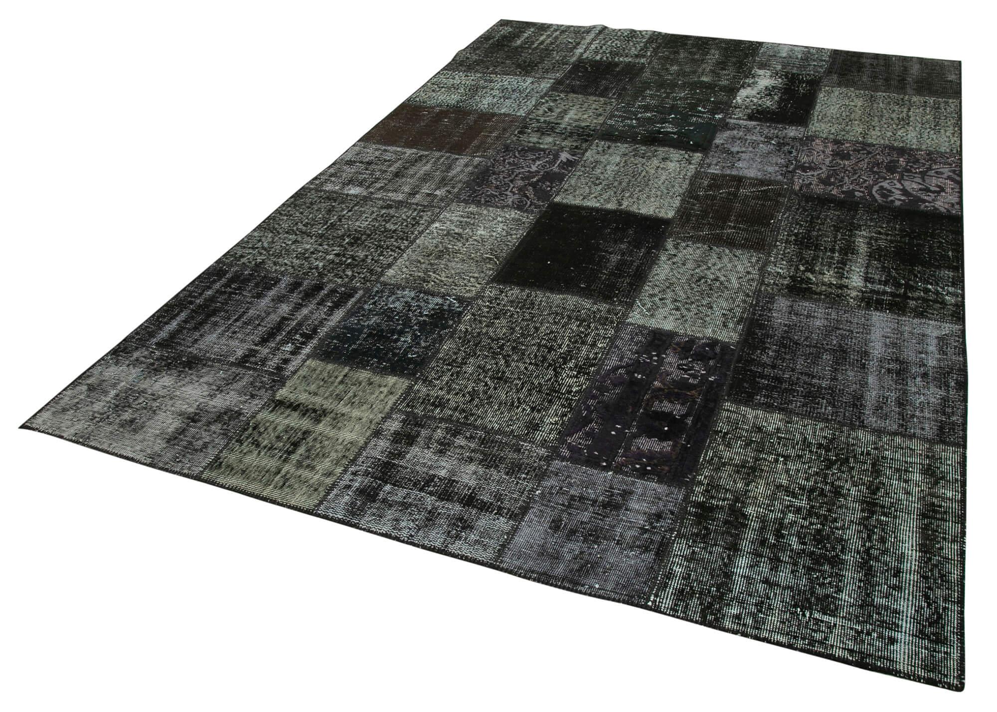 Kırk Yama Siyah Patchwork Pamuk Yün El Dokuma Halısı 198x300 Agacan