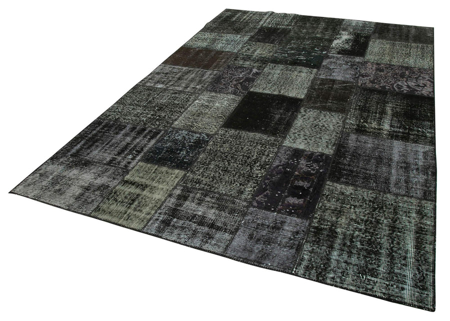 Kırk Yama Siyah Patchwork Pamuk Yün El Dokuma Halısı 198x300 Agacan