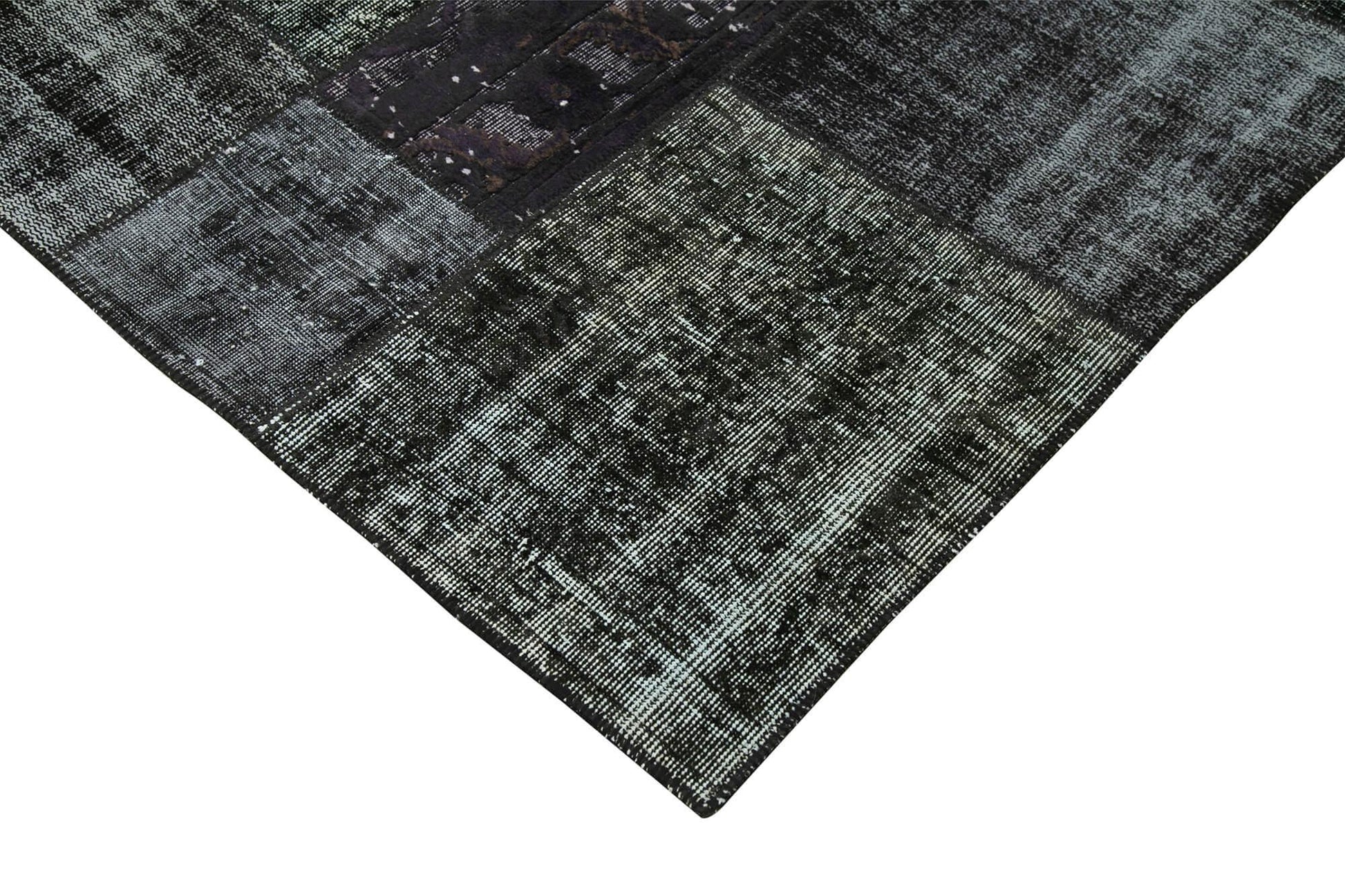 Kırk Yama Siyah Patchwork Pamuk Yün El Dokuma Halısı 198x300 Agacan