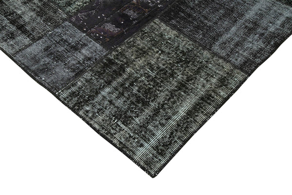 Kırk Yama Siyah Patchwork Pamuk Yün El Dokuma Halısı 198x300 Agacan