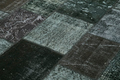 Kırk Yama Siyah Patchwork Pamuk Yün El Dokuma Halısı 198x300 Agacan