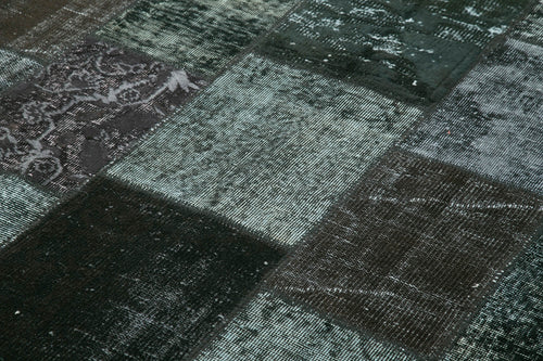 Kırk Yama Siyah Patchwork Pamuk Yün El Dokuma Halısı 198x300 Agacan