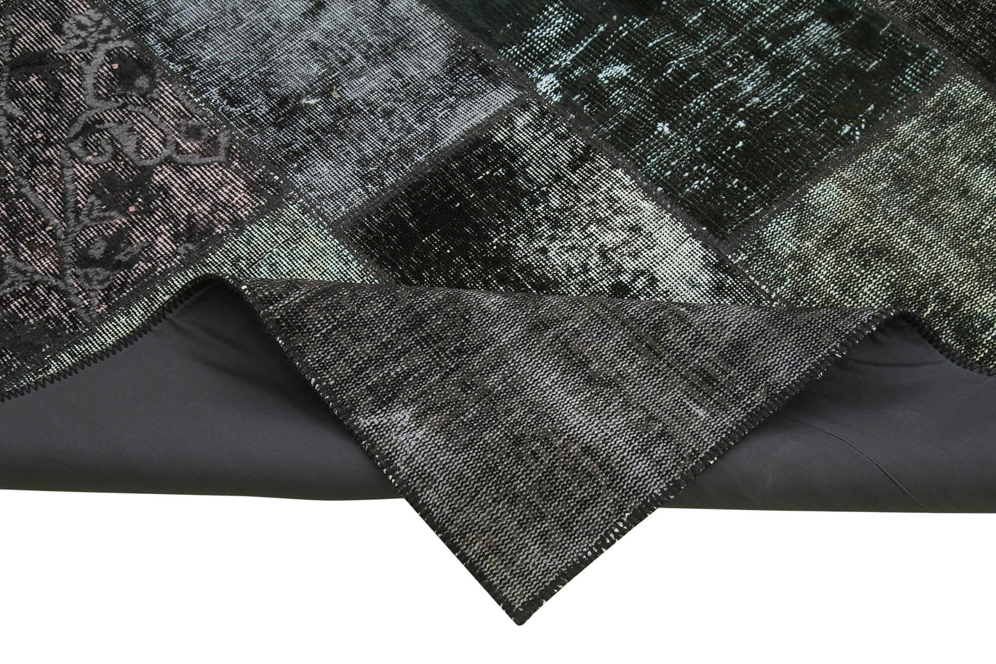 Kırk Yama Siyah Patchwork Pamuk Yün El Dokuma Halısı 198x300 Agacan